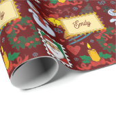 Individuelle Name Santa Snowman Holiday Roter Weih Geschenkpapier (Rolleneckpunkt)