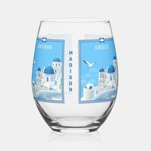 Individuelle Name Santorini Griechenland Weinglas Ohne Stiel (Rückseite)