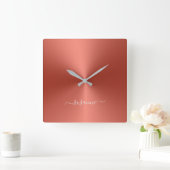 Individuelle Name Scarlet Red Metallic Style Acryl Quadratische Wanduhr (Zuhause)