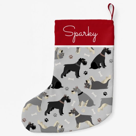 Individuelle Name Schnauzer Paws and Bones Kleiner Weihnachtsstrumpf (Rückseite)