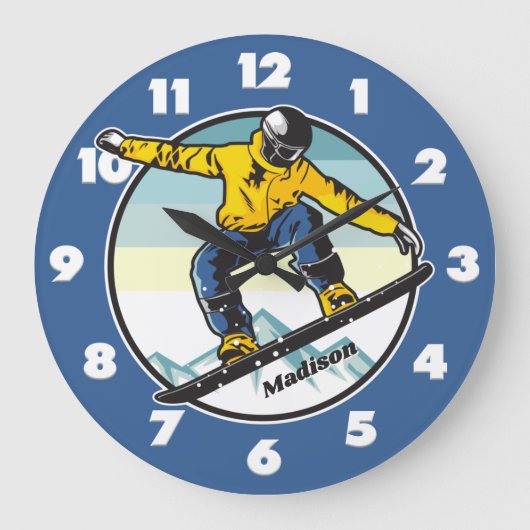 Individuelle Name-SCHNOWBOARD Große Wanduhr (Vorderseite)
