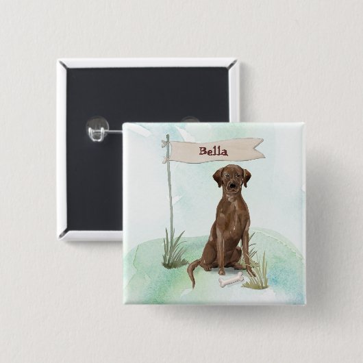 Individuelle Name Schokolade Labrador Haustier Hun Button (Vorne & Hinten)