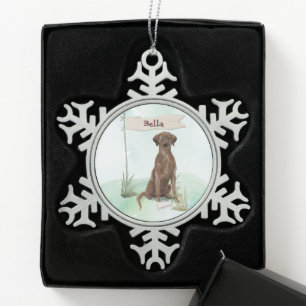 Individuelle Name Schokolade Labrador Haustier Hun Schneeflocken Zinn-Ornament
