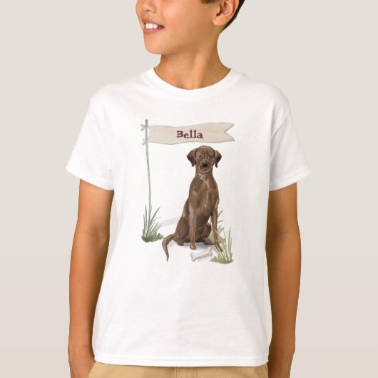 Individuelle Name Schokolade Labrador Haustier Hun T-Shirt (Vorderseite)