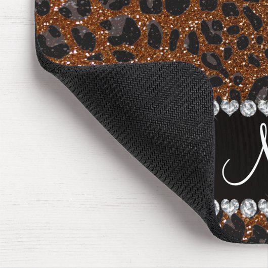 Individuelle Name Schokoladenbraun Glitzer Leopard Mousepad (Ecke)