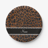 Individuelle Name Schokoladenbraun Glitzer Leopard Pappteller (Vorderseite)