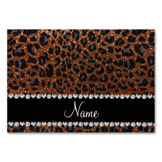 Individuelle Name Schokoladenbraun Glitzer Leopard Tischnummer (Vorderseite)
