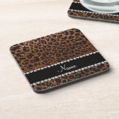 Individuelle Name Schokoladenbraun Glitzer Leopard Untersetzer (Linke Seite)
