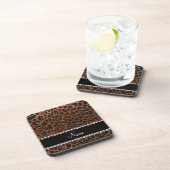 Individuelle Name Schokoladenbraun Glitzer Leopard Untersetzer (Rechte Seite)
