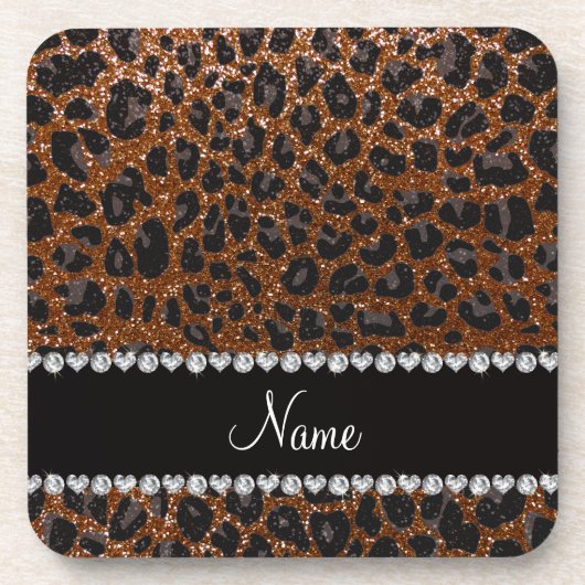 Individuelle Name Schokoladenbraun Glitzer Leopard Untersetzer (Vorderseite)