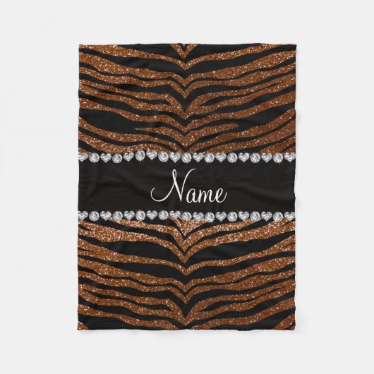 Individuelle Name Schokoladenbraun Glitzer Tigerst Fleecedecke (Vorderseite)