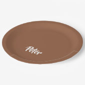 individuelle Name Schokoladenbraun schlicht Pappteller (Schrägansicht)