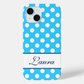 Individuelle Name, schöne blaue Polka-Punkte Case-Mate iPhone Hülle (Rückseite)