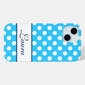 Individuelle Name, schöne blaue Polka-Punkte Case-Mate iPhone Hülle (Rückseite (Horizontal))