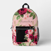 Individuelle Name Schöne botanische Aquarellblüte Bedruckter Rucksack (Vorderseite)