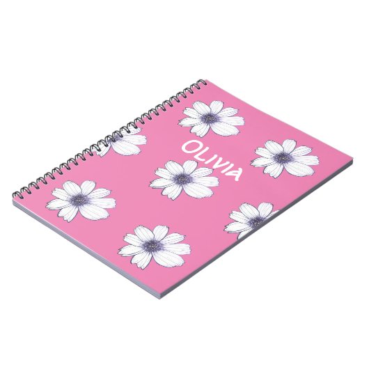 Individuelle Name Schönes Blume-Rosa-Design Notebo Notizblock (Linke Seite)