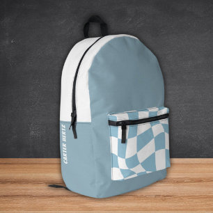Individuelle Name School Backpacks - Blue Checked Bedruckter Rucksack