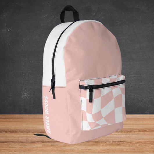 Individuelle Name School Backpacks - Pink Checked Bedruckter Rucksack