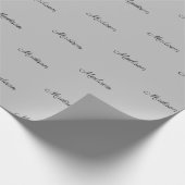 Individuelle Name Schwarz Graue Textmuster Geburts Geschenkpapier (Ecke)