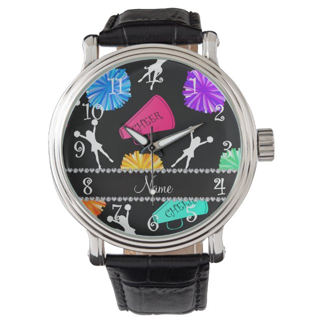 Individuelle Name schwarz jubelnde Pompoms Armbanduhr (Vorderseite)
