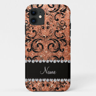 Individuelle Name, schwarz, pastellorange, Glitzer Case-Mate iPhone Hülle