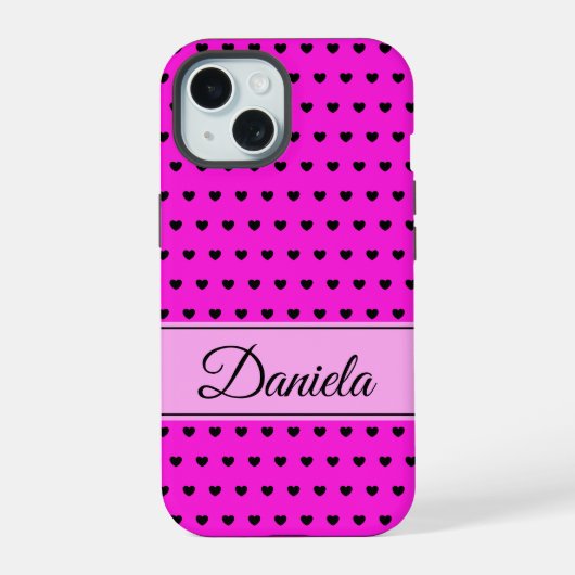 Individuelle Name Schwarz/Rosa iPhone 15 Hülle (Rückseite)
