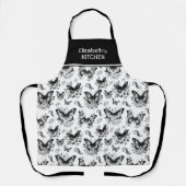 Individuelle Name Schwarz-weiß Butterfly Pattern Schürze (Vorderseite)