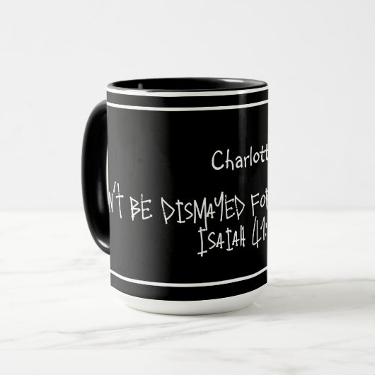 Individuelle Name Schwarz-Weiß-Cup mit Bibelverse Tasse (Vorderseite Links)