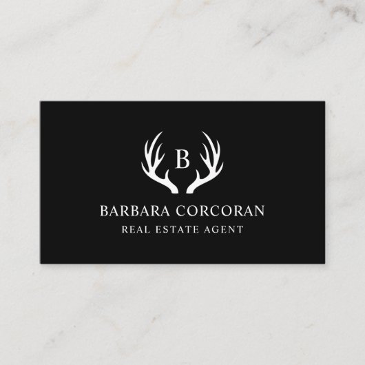 Individuelle Name Schwarz-Weiß-Hirsch-Antler-Monog Visitenkarte (Vorderseite)