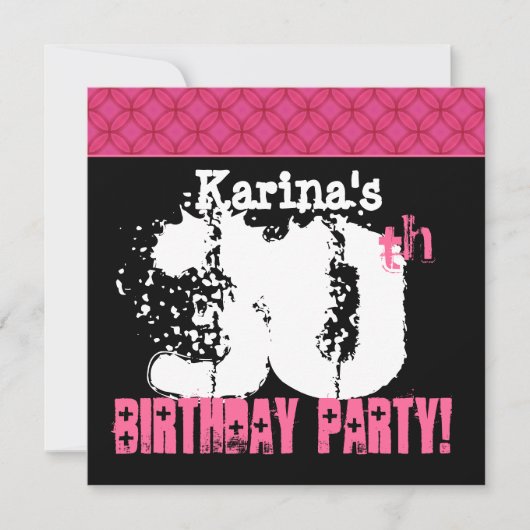 individuelle Name Schwarz-weiß Pink 30. Geburtstag Einladung (Vorderseite)
