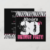 Individuelle Name Schwarz-weiß Pink Zebra 30. Gebu Einladung (Vorne/Hinten)