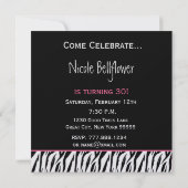 Individuelle Name Schwarz-weiß Pink Zebra 30. Gebu Einladung (Rückseite)