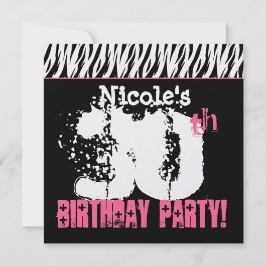 Individuelle Name Schwarz-weiß Pink Zebra 30. Gebu Einladung (Vorderseite)