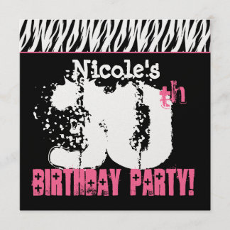 Individuelle Name Schwarz-weiß Pink Zebra 30. Gebu Einladung