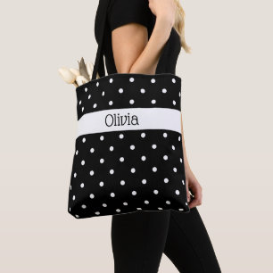 Individuelle Name Schwarz-weiß Polka Dot Muster Tasche