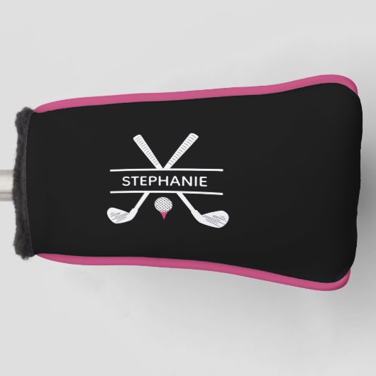 Individuelle Name Schwarz-weiß rosa Golf Headcover (Vorderseite)
