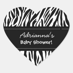 Individuelle Name Schwarz-weiß Zebra Baby Dusche H Herz-Aufkleber