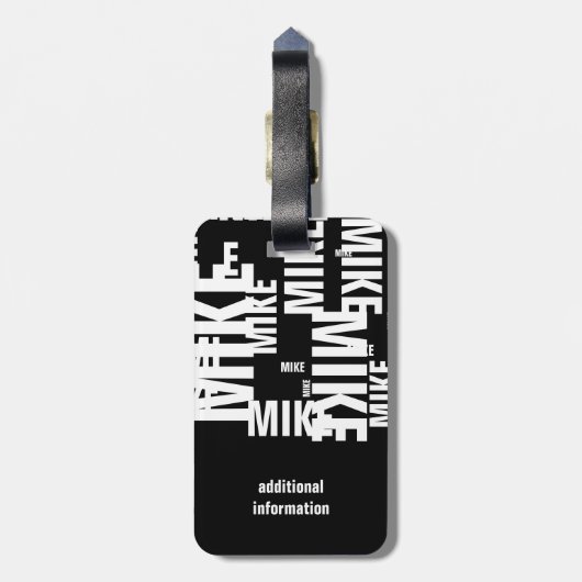 individuelle Name, schwarz-weiße Typografie Gepäckanhänger (Rückseite vertikal)
