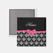 Individuelle Name Schwarz-weißer Damast Rosa Glitz Magnet (Vorderseite/Rückseite)