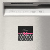 Individuelle Name Schwarz-weißer Damast Rosa Glitz Magnet (In Situ (Geschirrspüler))