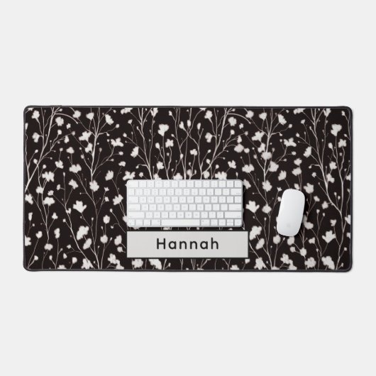 Individuelle Name Schwarz-weißes Blumengeschenk fü Schreibtischunterlage (Tastatur & Maus)