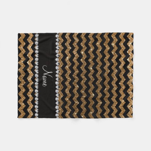 Individuelle Name Schwarzer Glitzer Fleecedecke (Vorderseite (Horizontal))