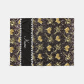 Individuelle Name Schwarzer Glitzer Gold Rose Herz Fleecedecke (Vorderseite (Horizontal))