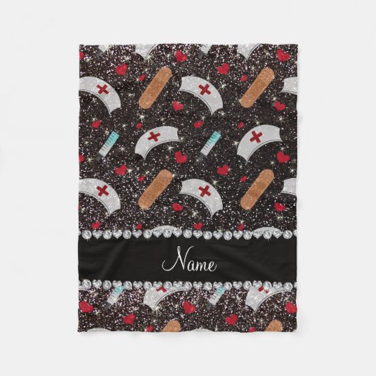 Individuelle Name Schwarzer Glitzer Krankenschwest Fleecedecke (Vorderseite)