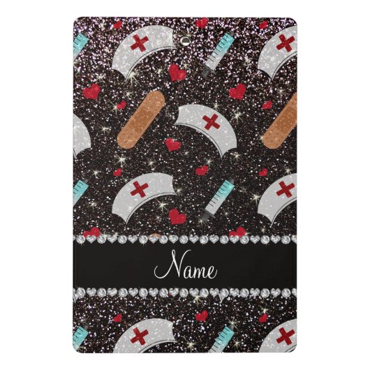 Individuelle Name Schwarzer Glitzer Krankenschwest Mini Klemmbrett (Rückseite)