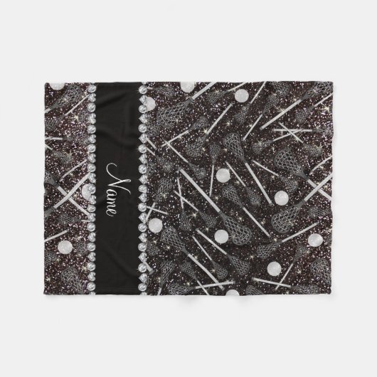Individuelle Name, schwarzer Glitzer Lacrosse Fleecedecke (Vorderseite (Horizontal))