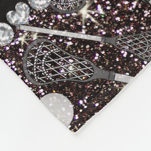 Individuelle Name, schwarzer Glitzer Lacrosse Fleecedecke (Ecke)