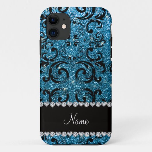Individuelle Name Schwarzer Himmel Blau Glitzer Da Case-Mate iPhone Hülle (Rückseite)