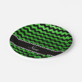 Individuelle Name Schwarzer Kalkgrün Glitzer Chevr Pappteller (Schrägansicht)