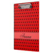 Individuelle Name, Schwarzes Herzmuster auf Rot Klemmbrett (Links)